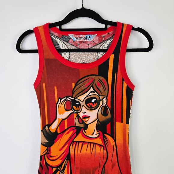 SMASH Sleeveless Cotton Dress Size Small Graphic Art Print Retro Mod Style Artsy - Picture 5 of 11
